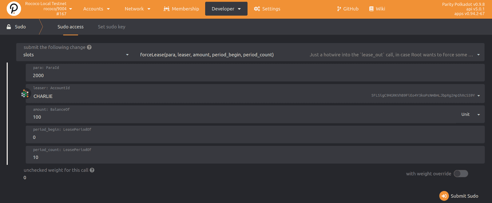 Sudo transaction to force a slot lease